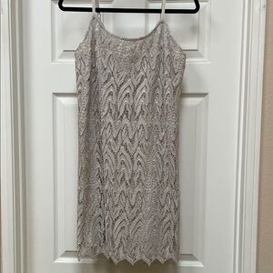 Alice + Olivia Lace Mini Dress in Taupe/Silver
